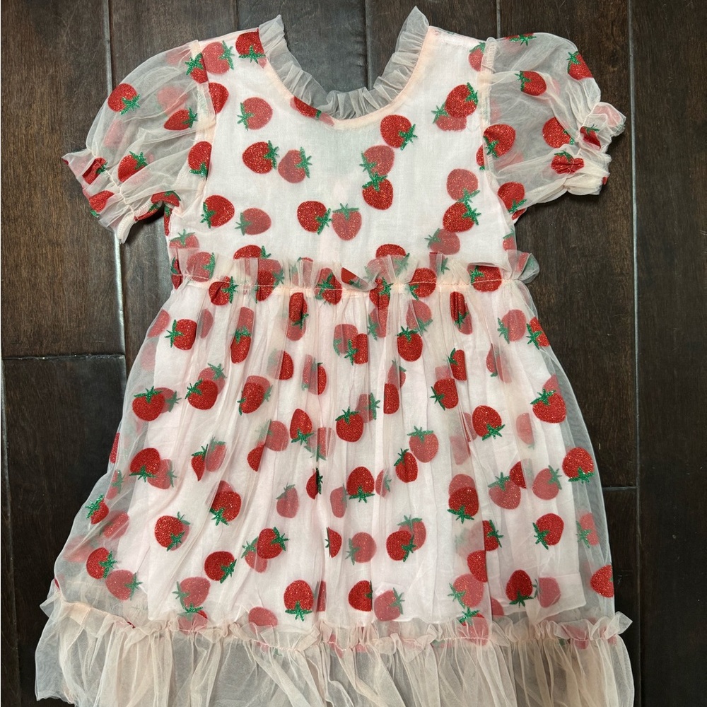 Private Label Strawberry Print Kids Dress - Red and White